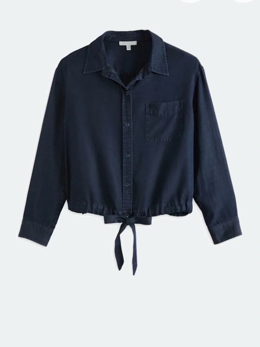 💙🔥 NWOT Pale Sky Akala Tie Front Button Down Shirt Blue Small | Chic Denim Look
